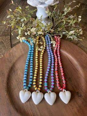 Summer Fun Beaded Acrylic Colorful Heart 18"Necklace Cute Layering Preppy